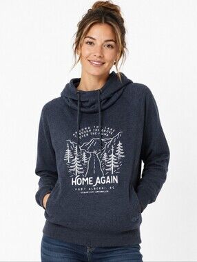 ATC Dark Heather Navy Mountain Graphic Cowl Neck Fleece Hoodie Size XS